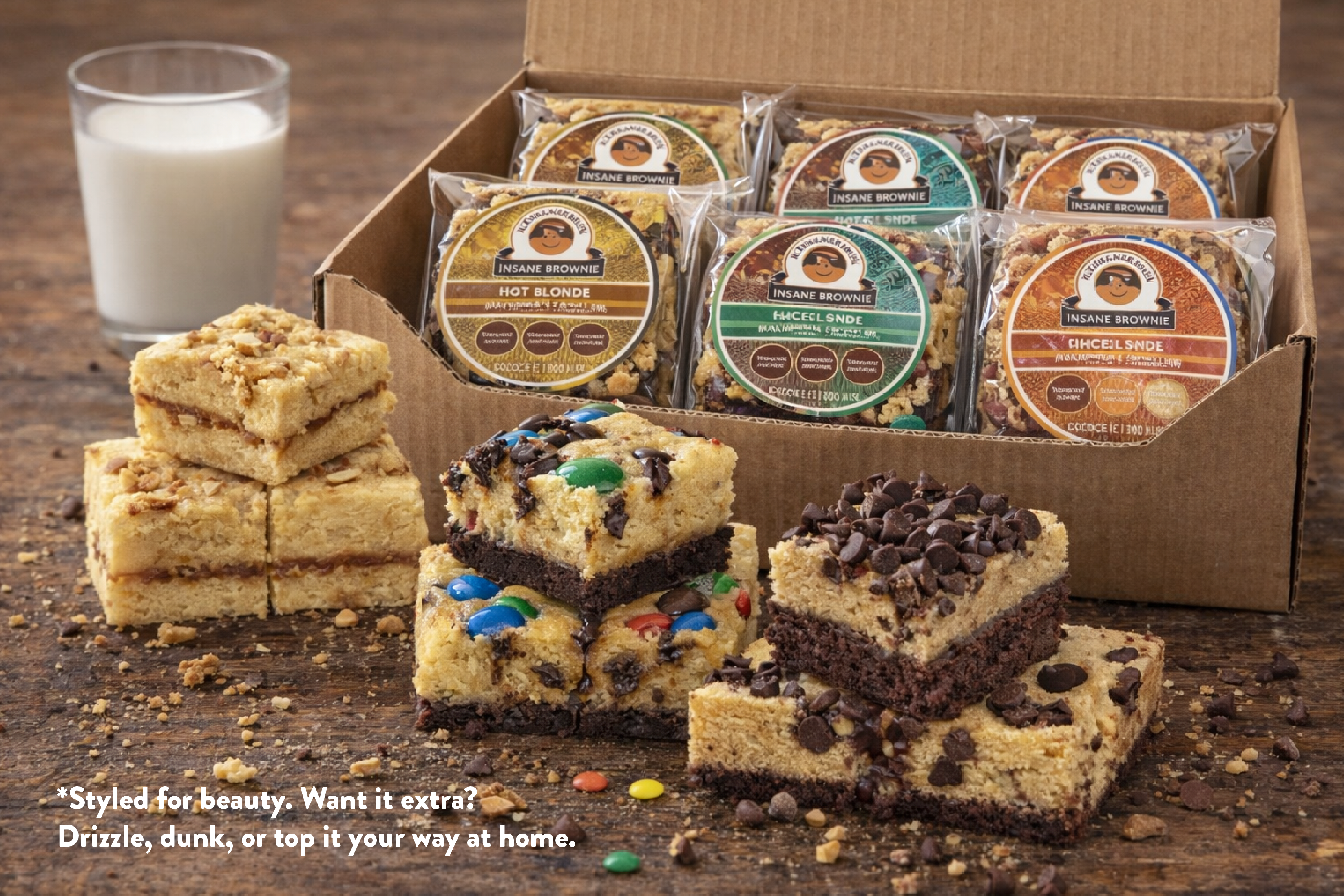 Variety Pack Brownie Foods Cake 3 lbs in Convenient Box Perfect for Sharing — Kitchen Sink, Hot Blonde, Cookie D'oh